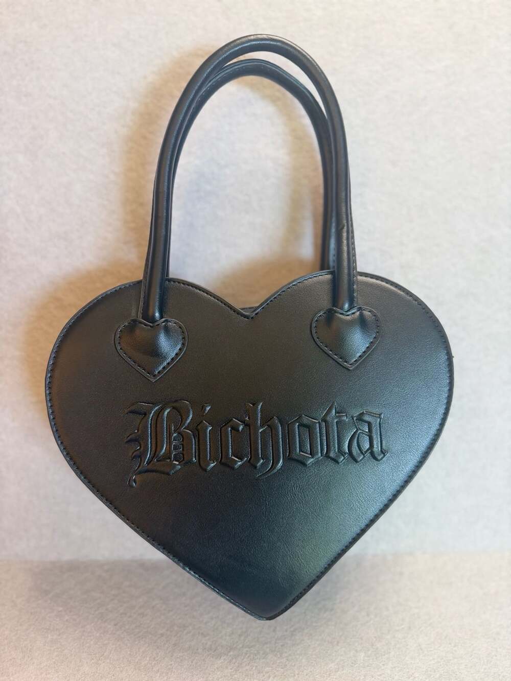 Bichota Black Heart Shaped Handbag Crossbody Purse Embossed Logo New